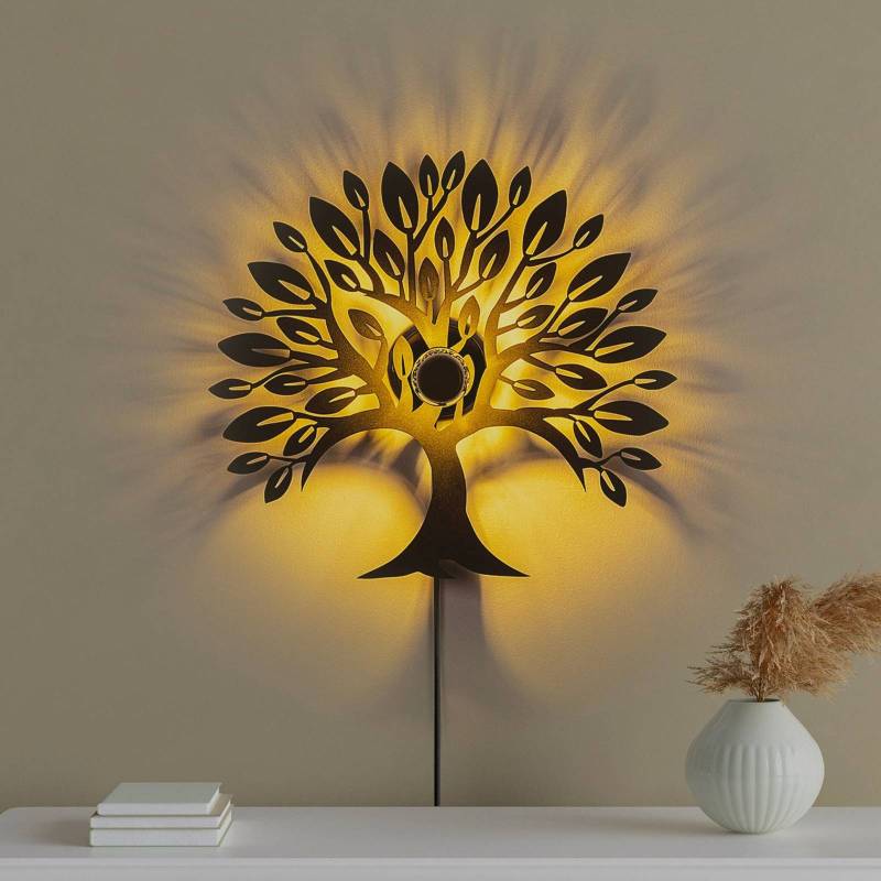 Wandlampe Heart Tree V2, schwarz, Metall, Stecker, Schalter von Opviq