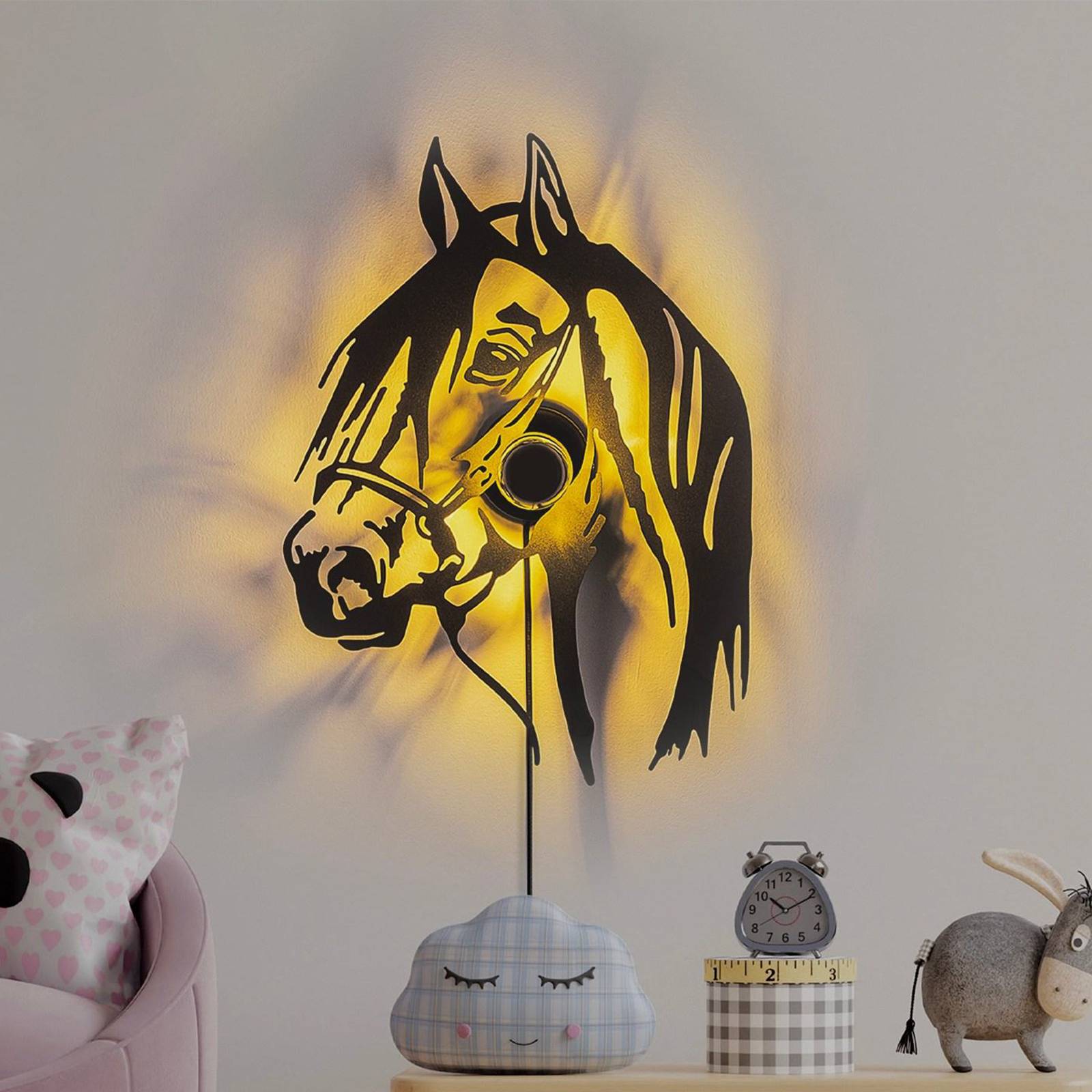Wandleuchte Horse, schwarz, Metall, 57 x 41 cm, Steckerkabel Wandleuchte Horse, schwarz, Metall, 57 x 41 cm, Steckerkabel von Opviq