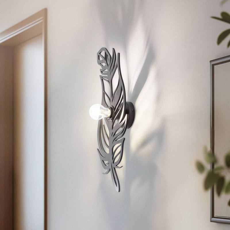Wandleuchte W-030, schwarz, Federdesign, MDF-Holz, Lasercut von Opviq