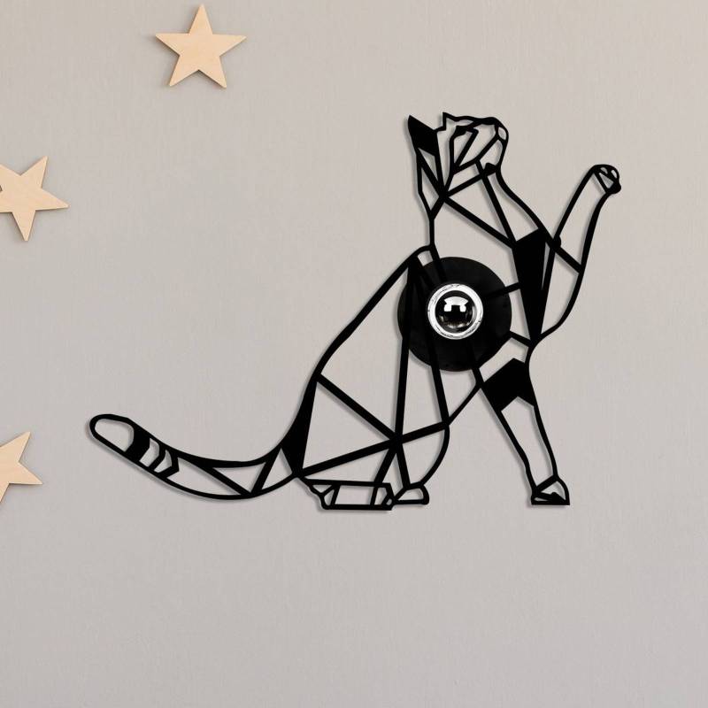 Wandleuchte W-037, schwarz, Katzendesign, MDF-Holz, Lasercut von Opviq