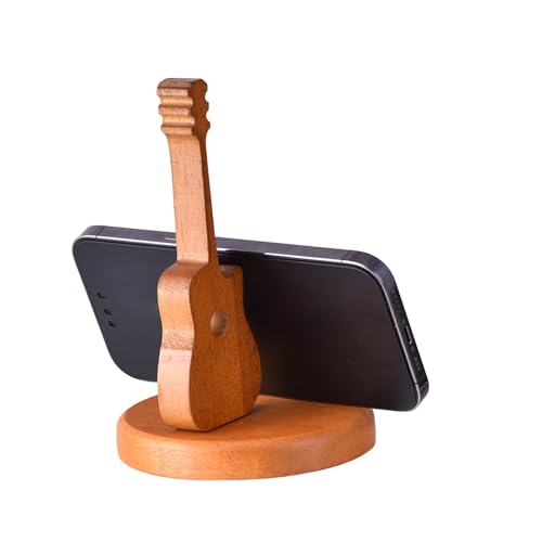 Opvonxeh Gitarren-Telefonständer mit kreativem Holzdesign, Instrument-Inspired Phone Mount Ornament, Functional Mobile Holder for Music Enthusiasts, Beautiful Desktop Display von Opvonxeh