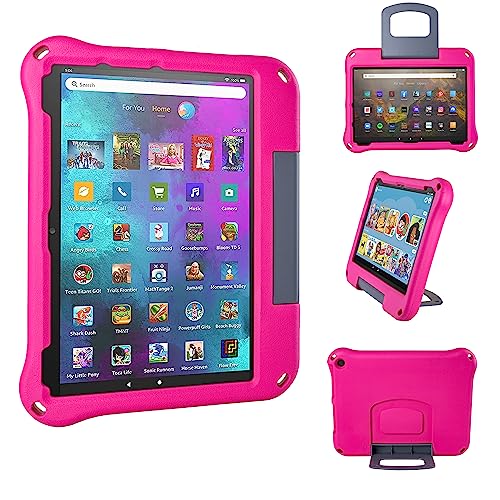 Fire HD 10 Tablet-Schutzhülle für Kinder (Version 2021/2023, 11. / 13. Generation), Oqddqo Amazon Kindle 10 Plus, speziell verstärkte viereckige, doppellagige Stoßfestigkeit mit Halterung, Rosa von Oqddqo