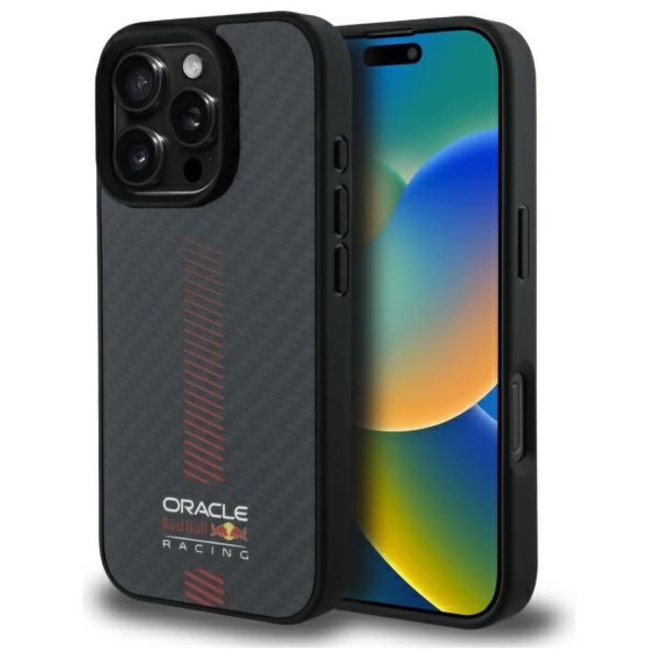 Oracle Red Bull Racing Handyhülle iPhone 16 Pro Max Carbon Look MagSafe Logo schwarz rot 6,9 Zoll, Kantenschutz Oracle Red Bull Racing Handyhülle iPhone 16 Pro Max Carbon Look MagSafe Logo schwarz rot 6,9 Zoll, Kantenschutz von Oracle Red Bull Racing