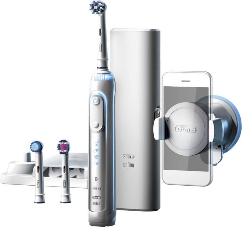 Genius 8200 Elektrische Zahnbürste + Smartphone Halter weiß/silber von Oral-B
