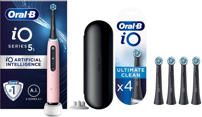 Oral-B - iO5s Blush Pink Electric Toothbrush&iO Ultimate Clean Black Replacement Heads 4ct (Bundle) von Oral B
