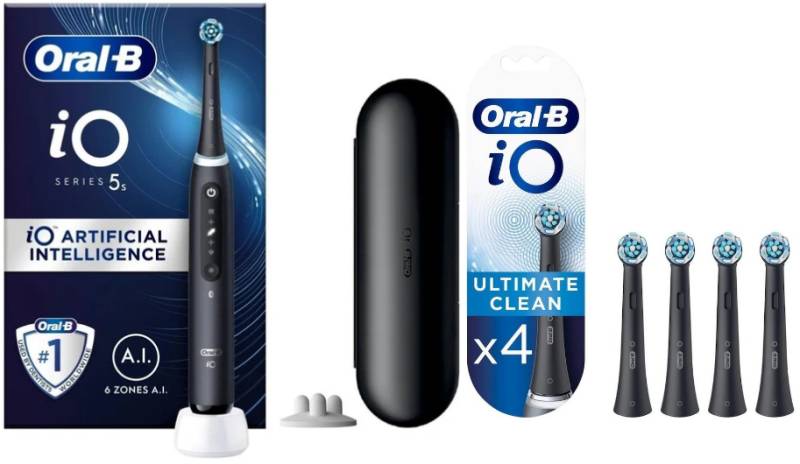 Oral-B - iO5s Matt Black Electric Toothbrush&iO Ultimate Clean Black Replacement Heads 4ct (Bundle) von Oral B