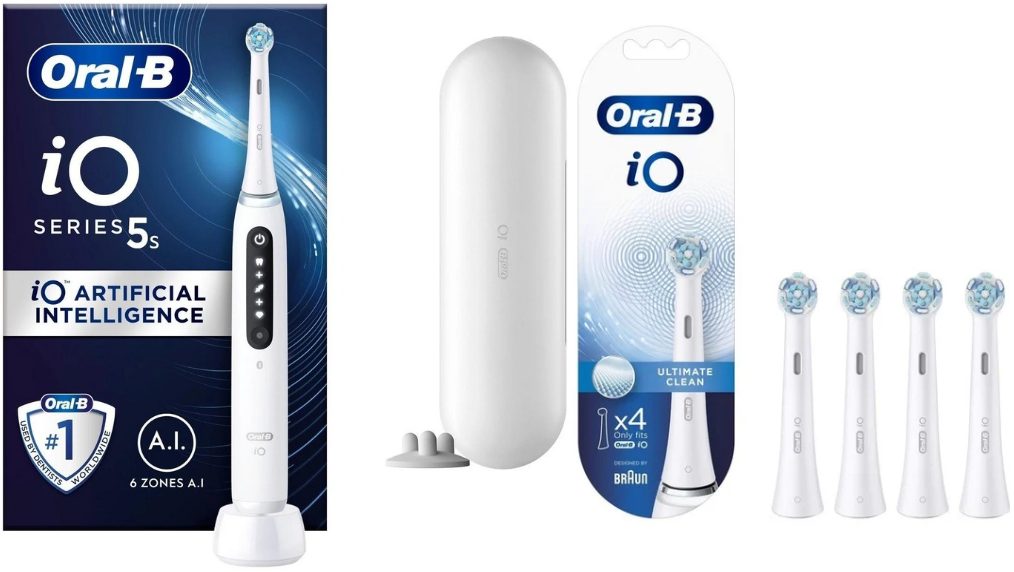 Oral-B - iO5s Quite White Electric Toothbrush + iO Ultimate Clean Replacement Heads 4ct (Bundle) von Oral B
