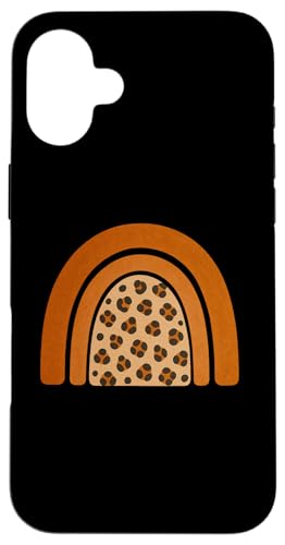 Boho Burnt Orange mit halbem Regenbogenmuster auf der Rückseite mit Leopardenmuster Hülle für iPhone 16 Plus von Orange You Boho