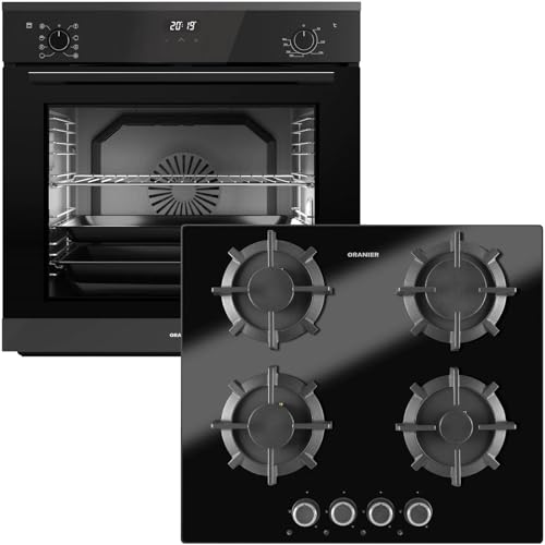 Oranier Backofen Set EBS420 Einbau autark - 9 Funktionen inkl. 60 cm Gas-Glaskeramik-Kochfeld GKH590-4 Kochstellen mit Design Bedienknebel von Oranier