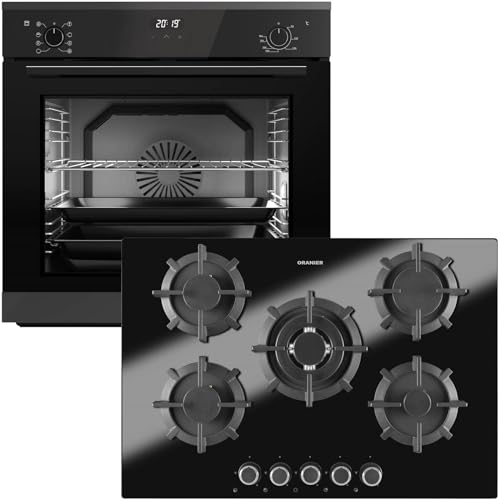 Oranier Backofen Set EBS420 Einbau autark - 9 Funktionen inkl. 75 cm Gas-Glaskeramik-Kochfeld GKH740-5 Kochstellen mit Design Bedienknebel von Oranier