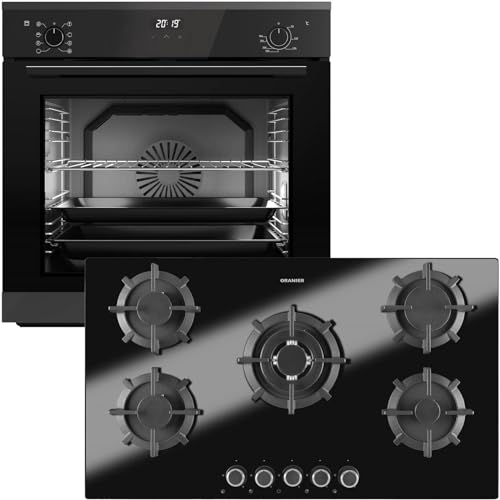 Oranier Backofen Set EBS420 Einbau autark - 9 Funktionen inkl. 90 cm Gas-Glaskeramik-Kochfeld GKH890-5 Kochstellen mit Design Bedienknebel von Oranier