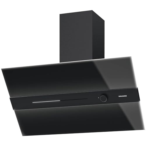 Oranier Design Dunstabzugshaube 90 cm TANA90S1 - schwarze Abluft Kopffrei-Wandhaube LED Anzeige - Schräghaube mit 4 Leistungsstufen - Click & Turn von Oranier