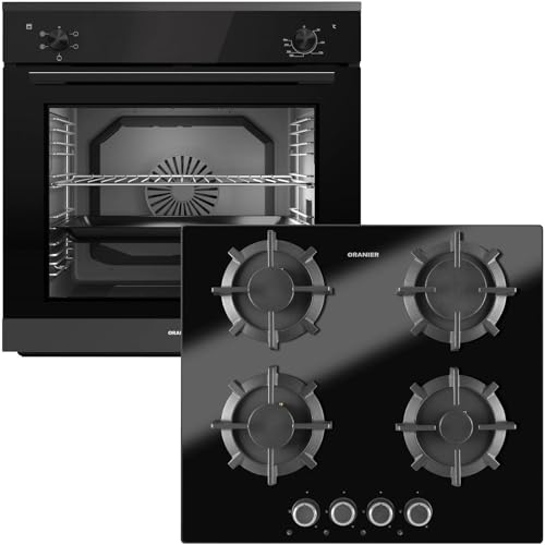 Oranier Einbau-Backofen Set EBS220 autark - 5 Funktionen inkl. 60 cm Gas-Glaskeramik-Kochfeld GKH590-4 Kochstellen mit Design Bedienknebel von Oranier