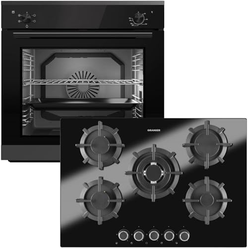 Oranier Einbau-Backofen Set EBS220 autark - 5 Funktionen inkl. 75 cm Gas-Glaskeramik-Kochfeld GKH740-5 Kochstellen mit Design Bedienknebel von Oranier