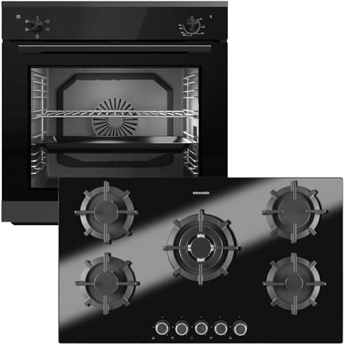 Oranier Einbau-Backofen Set EBS220 autark - 5 Funktionen inkl. 90 cm Gas-Glaskeramik-Kochfeld GKH890-5 Kochstellen mit Design Bedienknebel von Oranier