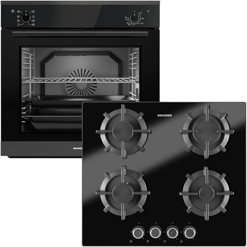 Oranier Einbau-Backofen Set EBS320 autark - 9 Funktionen inkl. 60 cm Gas-Glaskeramik-Kochfeld GKH590-4 Kochstellen mit Design Bedienknebel von Oranier