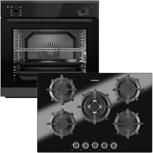 Oranier Einbau-Backofen Set EBS320 autark - 9 Funktionen inkl. 75 cm Gas-Glaskeramik-Kochfeld GKH740-5 Kochstellen mit Design Bedienknebel von Oranier