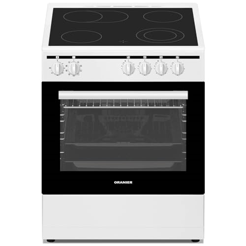 Oranier Elektro-Herd 60 cm freistehend - Elektro-Standherd weiß 60 Liter Backofen - 9 Funktionen - 4 Zonen Glaskeramik-Kochfeld & Bräterzone - STE638 von Oranier