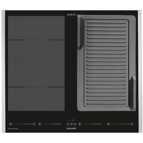 Oranier Flächen-Induktion-Kochfeld 60 cm FLI660 - autarkes Induktionskochfeld mit Brückenfunktion gerillte Grillplatte & Edelstahl Seitenleisten von Oranier