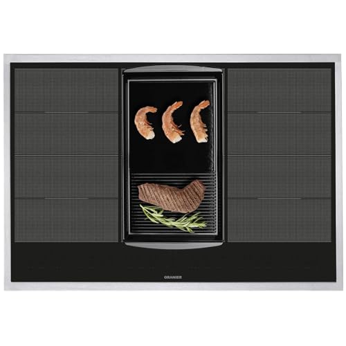 Oranier Flächen-Induktion-Kochfeld 80 cm FLI680 - autarkes Induktionskochfeld mit Brückenfunktion halb-gerillte Grillplatte & Edelstahl Kochfeldrahmen von Oranier