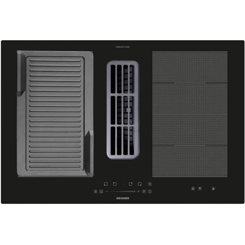 Oranier Flächen-Induktionskochfeld 80 cm - großes Kochfeld mit Abluft-Umluft Kochfeldabzug-Muldelüfter & gerillter Grillplatte von Oranier