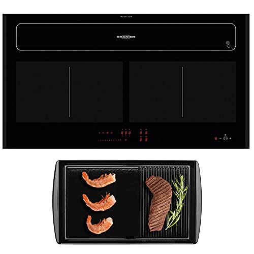 Oranier Flächen-Induktion 90 cm KFL 2092 - großes Vollflächen-Induktionskochfeld mit Umluft Kochfeldabzug und 2 schwarzen Seitenleisten & Grillplatte von Oranier