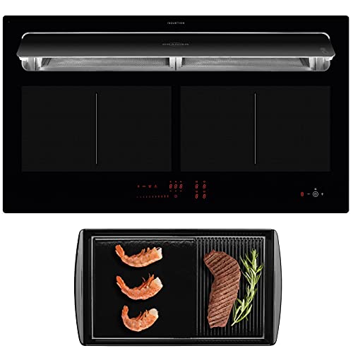 Oranier Flächeninduktionskochfeld 90 cm mit Abluft Dunstabzug KFL 2092 SL - großes Induktionskochfeld emaillierter Grillplatte, Schwarz von Oranier