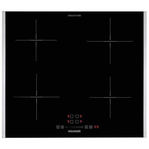 Oranier Induktionskochfeld 60 cm KFI360 Slider Bedienung & 4 Kochzonen autark - quadratisches Glaskeramikkochfeld & Edelstahl Kochfeld-Seitenleisten von Oranier