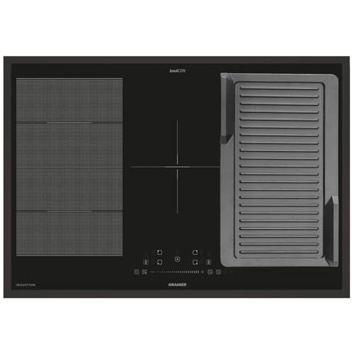 Oranier Induktionskochfeld 80 cm FLI580 - Flächen-Induktion-Kochfeld autark Brückenfunktion & Grillplatte gerillt & schwarzer Kochfeldrahmen von Oranier