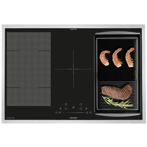 Oranier Induktionskochfeld 80 cm FLI580 - Flächen-Induktion-Kochfeld autark Brückenfunktion & Grillplatte halb-gerillt & Edelstahl Kochfeldrahmen von Oranier