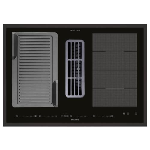 Oranier Induktionskochfeld 80 cm - Flächen-Kochfeld Abluft-Umluft Kochfeldabzug Multi-Slider - Grillplatte geriffelt & schwarzer Kochfeldrahmen von Oranier