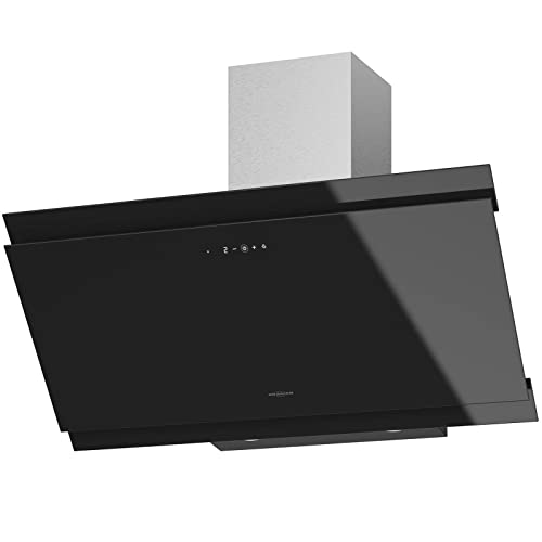 Oranier schwarze Kopffrei-Wandhaube 90 cm Kandia - breite Umluft-Dunstabzugshaube mit Edelstahl-Schacht Touch Control & Fernbedienung von Oranier