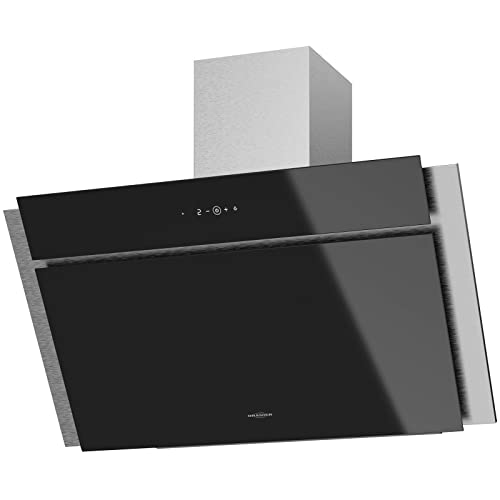Oranier Edelstahl Wandhaube 90 cm Scala - große schwarze kopffreie Umluft-Dunstabzugshaube mit 4 Stufen Touch-Control Steuerung & Edelstahl-Schacht von Oranier