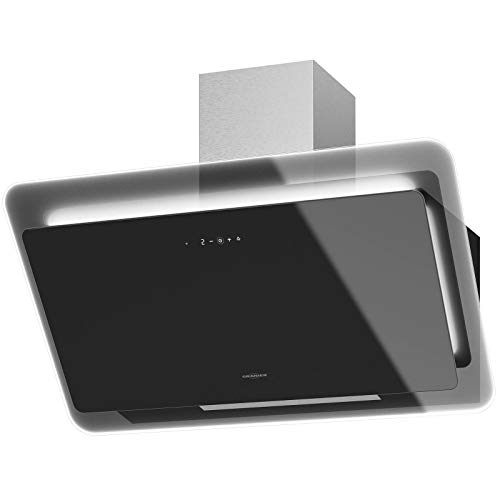 Oranier Kopffrei-Wandhaube 90 cm Savina - breite schwarze Umlufthaube mit Glaskantenbeleuchung - LED Dunstabzugshaube Touch Control & Fernbedienung von Oranier