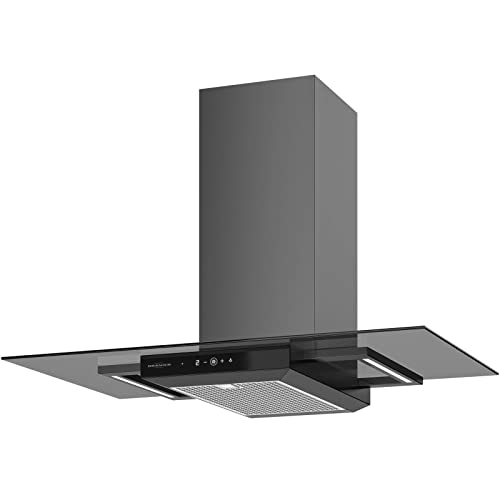 Oranier große schwarze Abluft Wandhaube 90 cm mit Glasschirm Rada - Abzugshaube in T-Form mit LED Beleuchtung von Oranier
