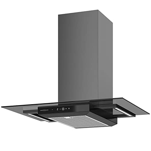 Oranier Wandhaube 75 cm mit Glasschirm Rada - große schwarze Umluft Dunsthaube mit 4 Leistungsstufen Touch Conrol LED Beleuchtung & Komplett-Schacht von Oranier