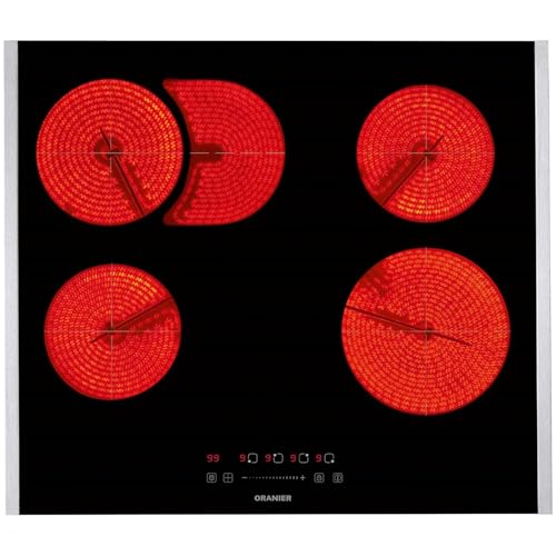 Oranier quadratisches Glaskeramik-Kochfeld 60 cm autark mit Bräterzone & Slider Bedienung - ohne Induktion - inkl. Edelstahl Kochfeld-Seitenleisten von Oranier