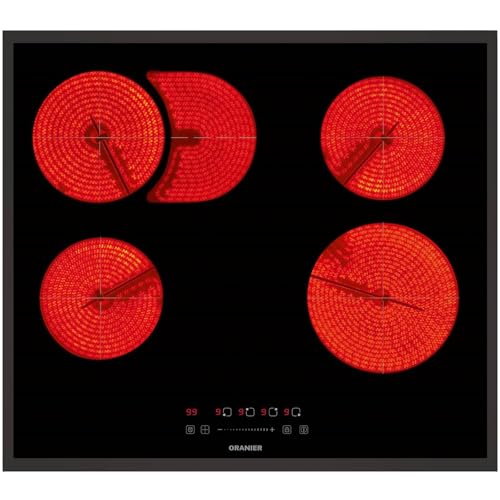 Oranier quadratisches autarkes Glaskeramik-Kochfeld 60 cm mit Bräterzone & Slider Bedienung - ohne Induktion - inkl. schwarzem Kochfeldrahmen von Oranier