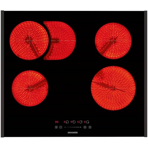 Oranier quadratisches autarkes Glaskeramik-Kochfeld 60 cm mit Bräterzone & Slider Bedienung - ohne Induktion - inkl. schwarzen Kochfeld-Seitenleisten von Oranier