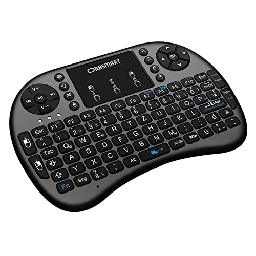 Orbsmart AM-2 kabellose Mini-Tastatur mit integrierten Touchpad/Wireless Keyboard inkl. deutsches Tastaturlayout/LED-Beleuchtung/Fernbedienung für Android TV Boxen/Windows Mini-PC von Orbsmart