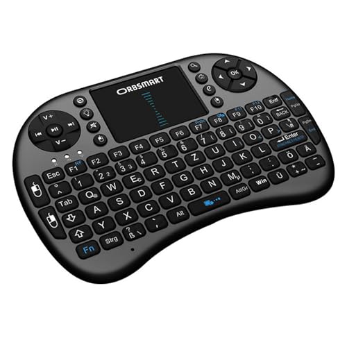 Orbsmart AM-2 kabellose Mini-Tastatur mit integrierten Touchpad/Wireless Keyboard inkl. deutsches Tastaturlayout/LED-Beleuchtung/Fernbedienung für Android TV Boxen/Windows Mini-PC von Orbsmart