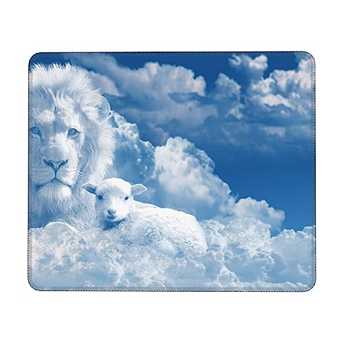 Lamm mit Löwe auf den Wolken bedrucktes Mauspad, großes Gaming-Mauspad, Mauspad mit rutschfester Gummiunterseite, wasserdichte Schreibtischunterlage, 20,1 x 24,1 cm von OrcoW