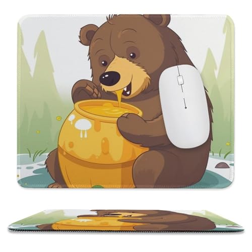 OrcoW Bear Eats HoneyMouse Pad mit rutschfester Gummiunterseite, quadratisch, Computer-Mauspad, komfortables Gaming-Mauspad, wasserdichtes Mauspad für Laptop, 9,8 x 11,8 Zoll von OrcoW