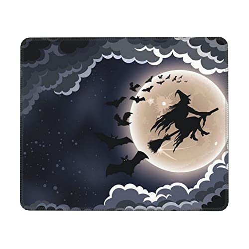 OrcoW Halloween fliegende Hexe bedrucktes Mauspad großes Gaming-Mauspads benutzerdefinierte Mauspad Mäuse Matte mit rutschfester Gummiunterseite, wasserdichte Schreibtischunterlage 17,8 x 21,8 cm von OrcoW