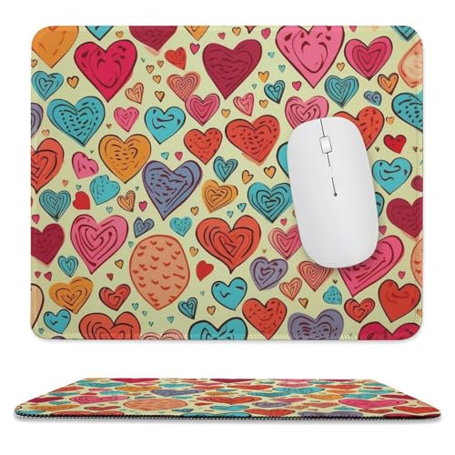 OrcoW Mauspad mit buntem Herzmuster und rutschfester Gummiunterseite, quadratisch, Computer-Mauspad, komfortables Gaming-Mauspad, wasserdichtes Mauspad für Laptop, 24 x 30 cm von OrcoW
