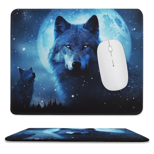 OrcoW WolfsMauspad mit rutschfester Gummiunterseite, quadratisch, Computer-Mauspad, komfortables Gaming-Mauspad, wasserdichtes Mauspad für Laptop, 9,8 x 11,8 Zoll von OrcoW