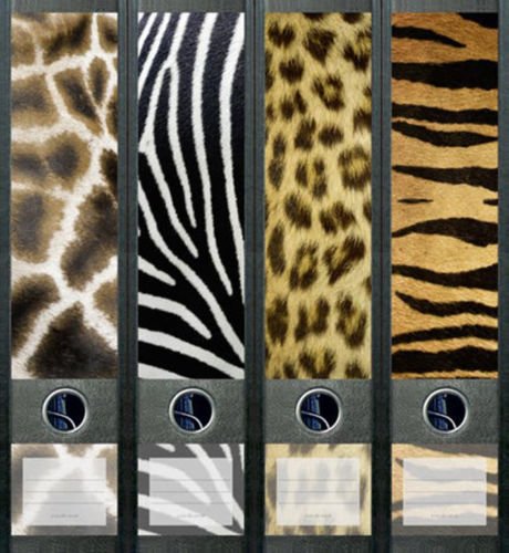 4er Set Ordnerrücken für breite Ordner Giraffe Leopard Afrika Aufkleber Etiketten Deko 446 von Ordnerrücken breit