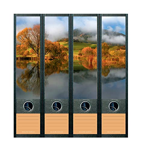 4er Set Ordnerrücken für breite Ordner Teich See Natur Herbst Aufkleber Etiketten Deko 852 von Ordnerrücken breit