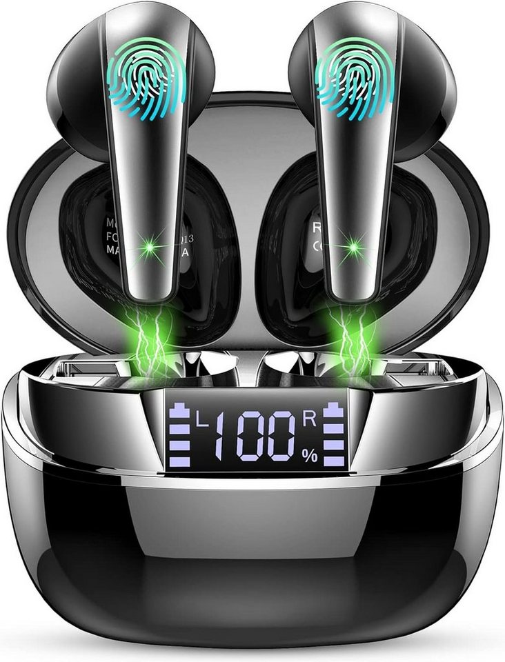 Ordtop Bluetooth 5.3 Neue wireless In-Ear-Kopfhörer (Einfache Bedienung, Sporttauglich, Bluetooth, ENC Noise Cancelling mit USB-C, 40H Tiefer Bass, Wasserdicht Ohrhörer) von Ordtop