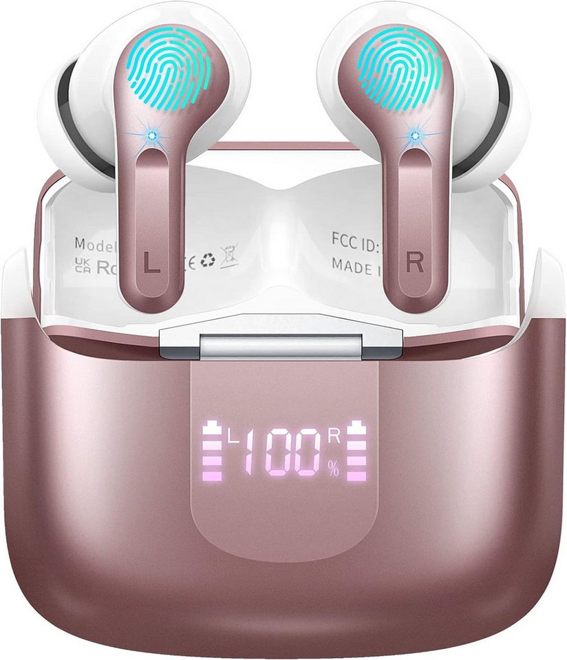 Ordtop MIT 4 ENC Mikrofon, IP7 Wasserdicht In-Ear-Kopfhörer (Stressfreie Bedienung mit Touch-Steuerung. Musikwiedergabe, Anrufannahme und Sprachassistentenaktivierung mit einem Fingerdruck., Hochleistungsfähige mit erweitertem Bluetooth,vielseitigen Funktionenz) von Ordtop